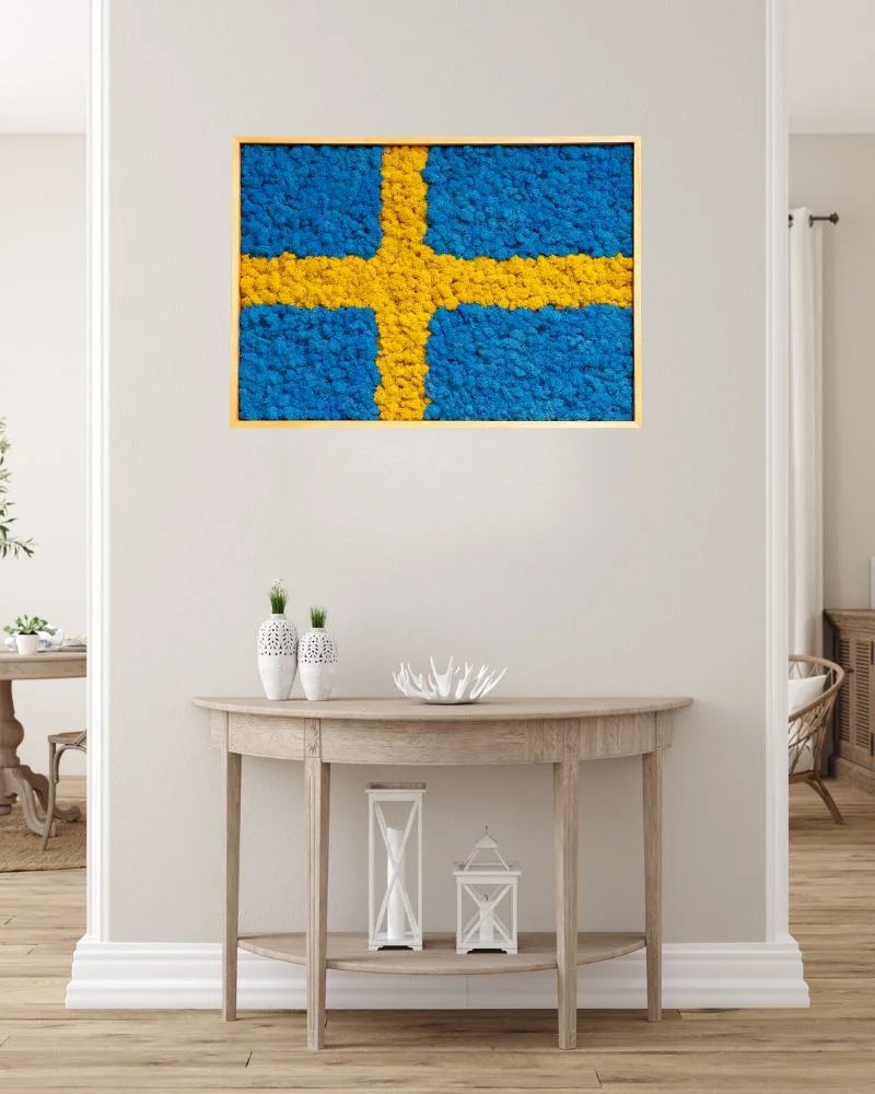 Mosstavla Sverige – svensk flagga i renlav – mosstavla från Forever Flora – 50×70 cm