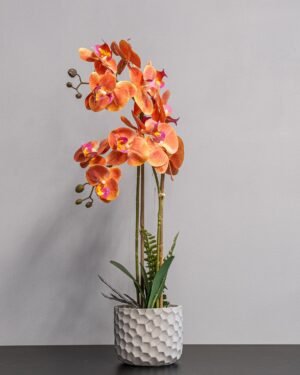 Konstgjord Orkidé i Cementkruka - Orange– 25 * 53 cm Konstgjorda vaxter 70